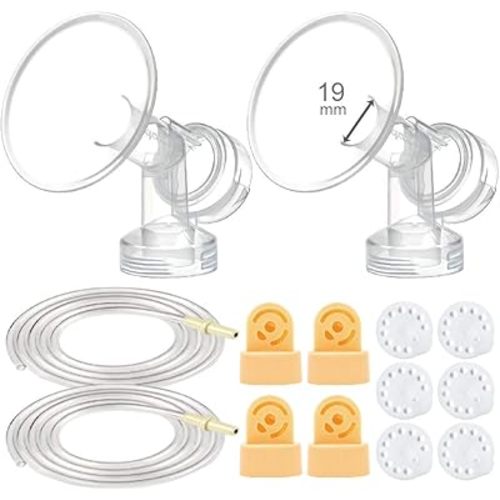 Maymom Breast Pump Kit Compatible with Medela Pump in Style Advanced Breast Pumps; 2X Breastshields (one-Piece, 19mm), 4 Valves, 6 Membranes, 2 Pump-in-Style Tubing; Can Replace Medela Valve