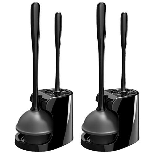 MR.SIGA Toilet Plunger and Brush Combo for Toilet Cleaning, Black, 2 Set | Heavy duty toilet brush and plunger set, toilet bowl brush and plunger with holder