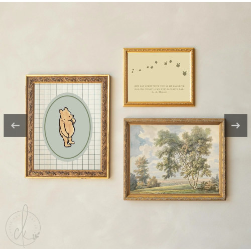 Winnie the Pooh Wall Decor Set | Vintage Nursery Gallery Wall Art | Framed Storybook Prints | G26