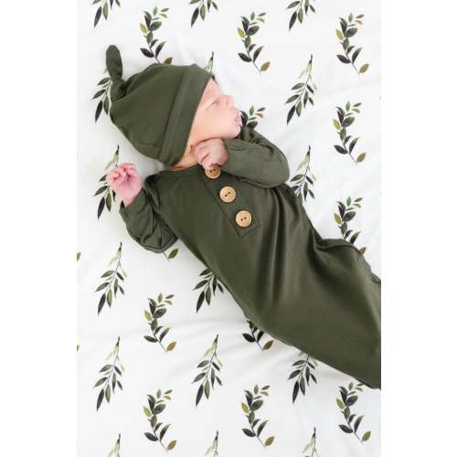 Bamboo Baby Knot Gown & Hat | Solid Olive