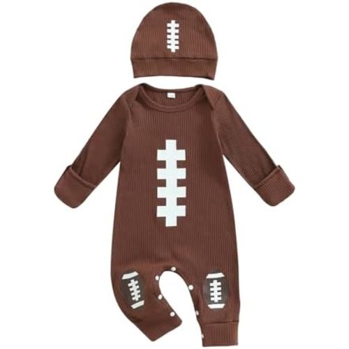 Newborn Football Outfit Baby Boy Coming Home Outfit Long Sleeve Football Onesie Romper Jumpsuit Cute Game Day Clothes