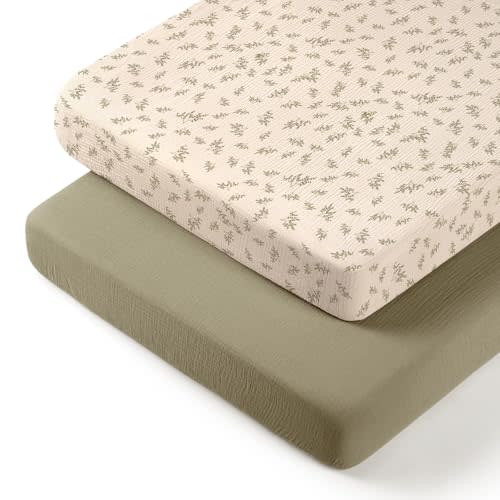 lulumoon Pack N Play Sheets Muslin: Cotton Fitted Sheets for Pack and Play Mattress - Soft Playard Sheets for Boys and Girls