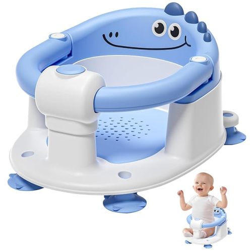 TPN Baby Bath Seat for Babies 6 Months & Up, Non-Slip Toddler Bath Seat with 5 PCS Waterproof Emoji Stickers, Portable Infant Bath Seat for Baby(Blue)