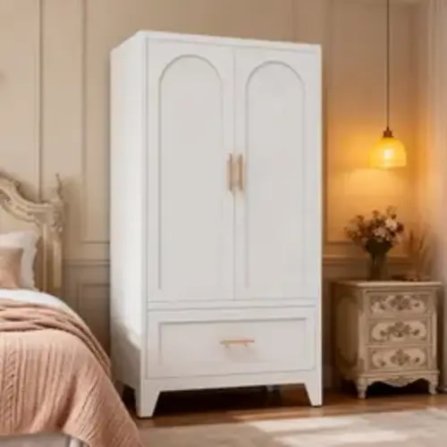 60-Inch Tall Durable Adjustable Metal Wardrobe Cabinet - Closet Storage & Organization Solution with 2 Sliding Doors, 1 Drawer, Hanging Rod, Shelf, 60.75 x 20.47 x 60.16 inches, Above 25 kg for Bedroom, Guesthouse (White), Steel Frame - TikTok Shop