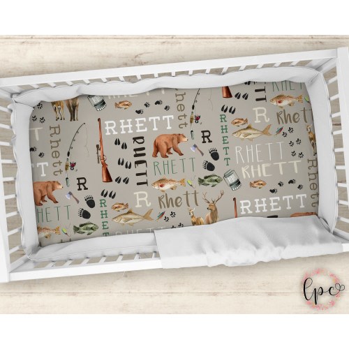 Personalized Crib Sheet - Hunting Crib Sheet - Personalized Fishing Baby Crib Sheet - Fishing Crib Sheet - Hunting - Fishing - Hunting Sheet