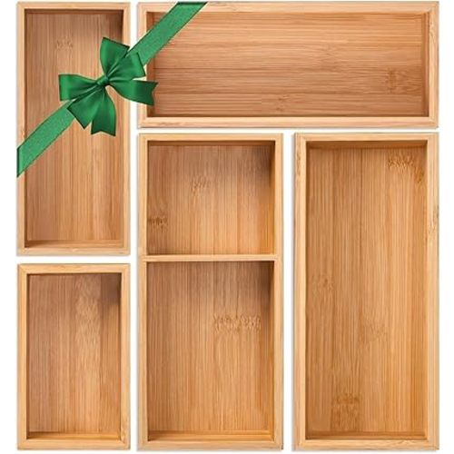 5 Pcs Bamboo Drawer Organizer