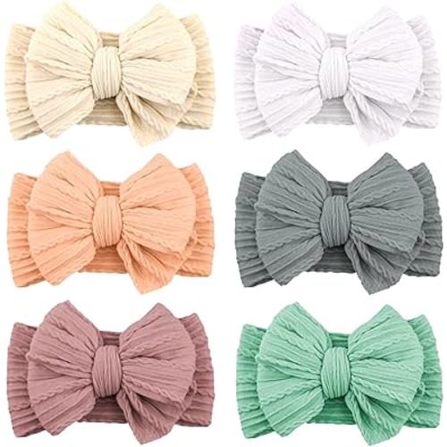 6 Pack Baby Headbands Super Soft Stretchy Nylon Hair Bands Hair Bows Hair Accessories for Baby Girls Newbrons infants Toddlers 01