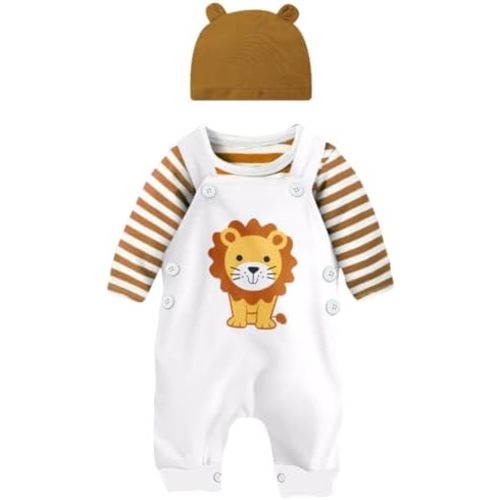 Infant Baby Boys Clothes Newborn Outfits Toddler 3pcs Sets Long Sleeves + Overalls+ Hat 0-18 Month