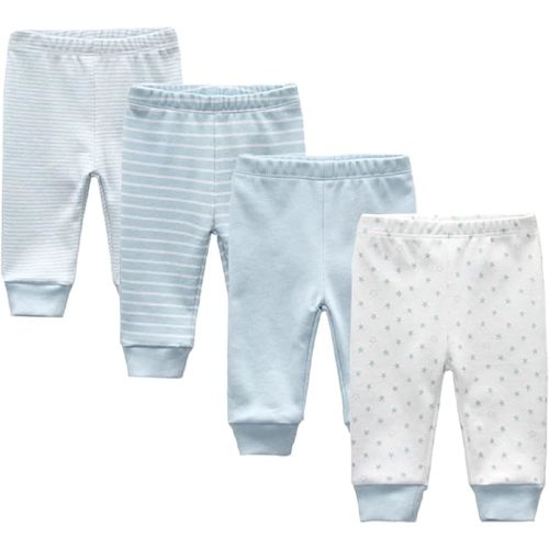 Unisex Newborn Baby Pants Cotton Infant Bottoms for Baby Boy and Girls 0-3 Months 4-Pack