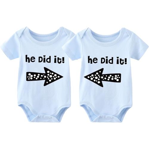 Baby Twins Bodysuits She Did It He Did It Infant Cute Clothes Unisex Twin Romper Toddler Outfits