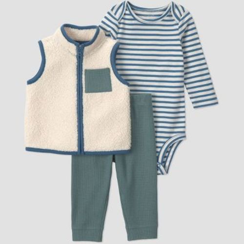 Carter's Just One You® Baby Boys' 3pc Long Sleeve Striped Bodysuit, Pants and Vest Set - Green 3M