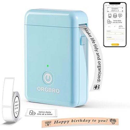 ORGBRO Label Maker Machine with Tape, X1 Portable Bluetooth Mini Label Printer, Support Pre-Cut & Continuous Label, Wireless Small Label Makers with Versatile App for School Home Office Organization