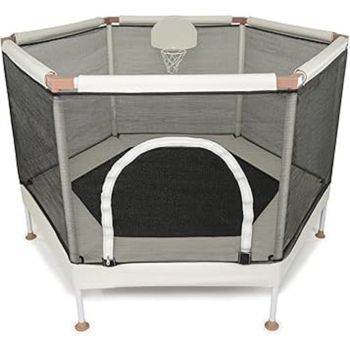 Kids Trampoline, Aesthetic Indoor and Outdoor Small Toddler Trampoline with Safety Net, Basketball Hoop, Ultra Safe No-Gap Design