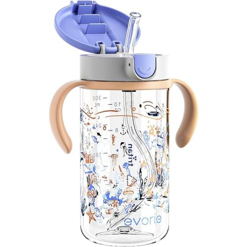 Evorie Tritan Spill Proof Straw Sippy Cups for Toddlers 1–3 Years, 10 Oz