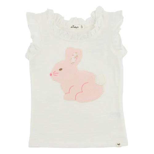 oh baby! Rebekah Tank - Profile Pink Bunny Applique - Oyster
