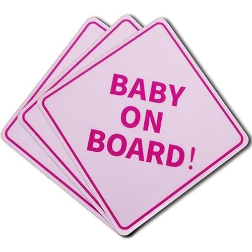3Pcs Baby On Board Sign for Cars, Pink, 5" by 5" Magnetic Tile for Car, Truck, Van, RVs and Bumper