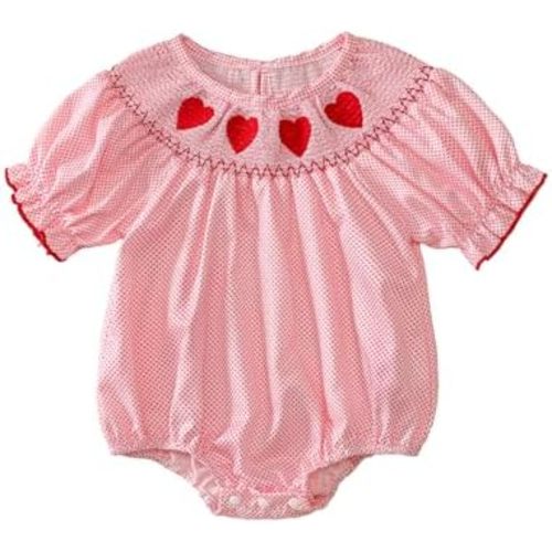 Toddler Baby Girl Easter Outfits Bunny Embroidery Stripe Short Sleeve Smocked Bubble Romper Newborn Summer Clothes