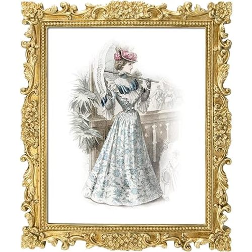 8x10 Picture Frames Vintage Photo Frame with Glass Front Antique Picture Frame for Tabletop Wall Hanging (8x10, Shiny Golden)
