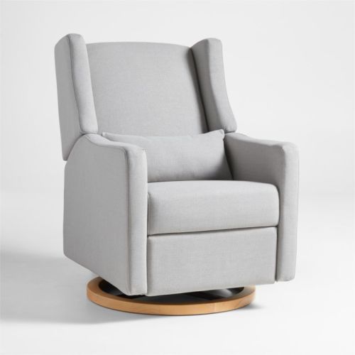 Babyletto Kiwi Nursery Glider Recliner Chair w/ Electronic Control and USB Performance Grey with Natural Wood Base