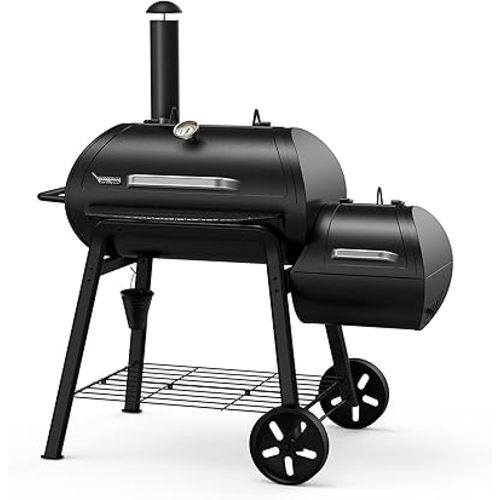 Brand-Man Charcoal Grill Offset Smoker, Heavy-Duty Barrel BBQ Grill Smoker Combo with Side Fire Box for Outdoor Patio and Backyard Cooking