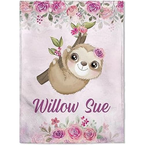 FLOCHIL Personalized Baby Blanket for Girls, Custom Baby Blanket with Name, Customized Sloth Baby Blanket, Gift for Baby Shower, Toddler, Babies, Newborn