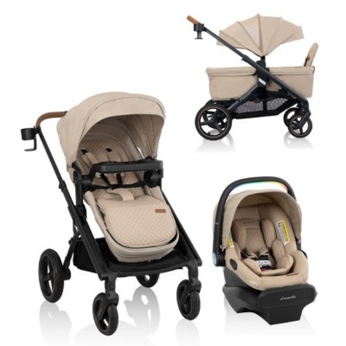 Evenflo Transformer Travel System and Stroller Wagon with LiteMax NXT Infant Seat with SS - Travertine: Metal, 30.7 lbs, Supports 3-55 lbs