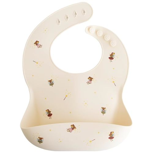 mushie Silicone Baby Bib | Adjustable Fit Waterproof Bibs (Fairy Mice)