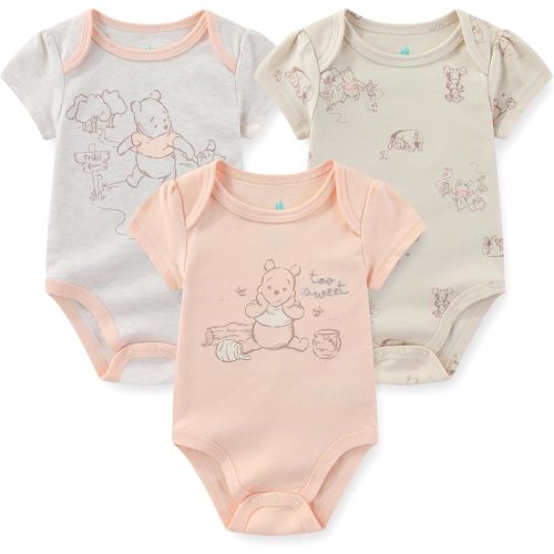 Disney Winnie the Pooh Baby Girls 3 Pack Bodysuit for Newborn and Infant