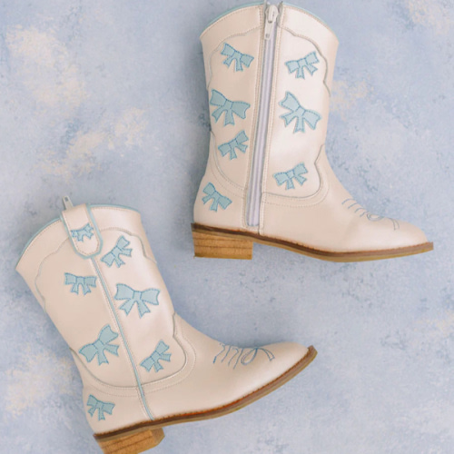 SIZE 6 or 7 - Cowgirl Baby Blue Bow Boots