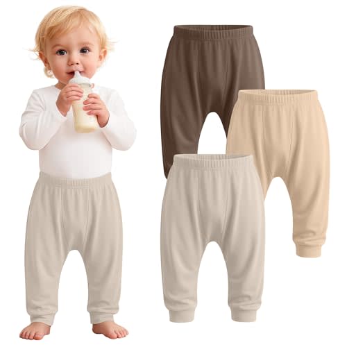3 Pack Baby and Toddler Boys Girls Pants Elastic Waist Pull On Sweatpants Unisex Infant Jogger Pants for 6M-3T
