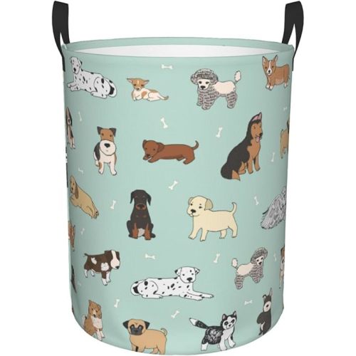 Puppy Dog Cute Animals Round Laundry Hamper Storage Basket Toys Clothes Organizer Bin For Home Bathroom Bedroom Dorm Nursery, 38l