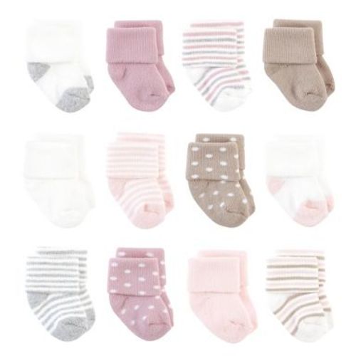 Hudson Baby Basics Infant Baby Cozy Terry Baby Sock 12-Pack, Blush Dot Delight, 0-6 Months