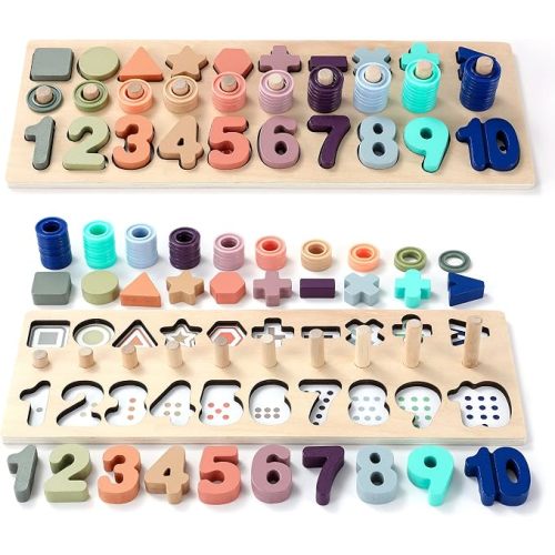 GeroCrew Toddler Montessori Toys Teaches Number, Counting, Math, Stacking Fun Preschool Learning Activates for Boy and Girl | Year Old Boy Gifts and Beyond! (Macaron)