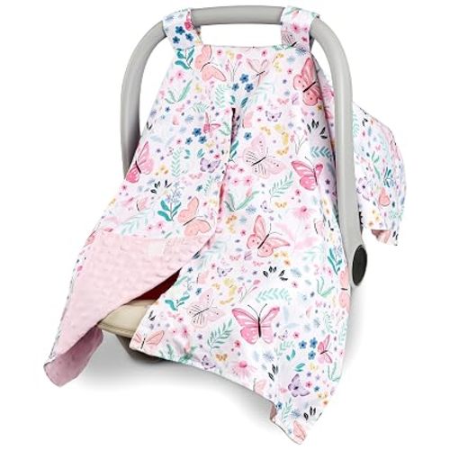 Baby Car Seat Cover, Peekaboo Opening Car Seat Canopy for Baby Girls Boys, Mom Nursing Breastfeeding Covers, Blanket for Infant, Butterfly