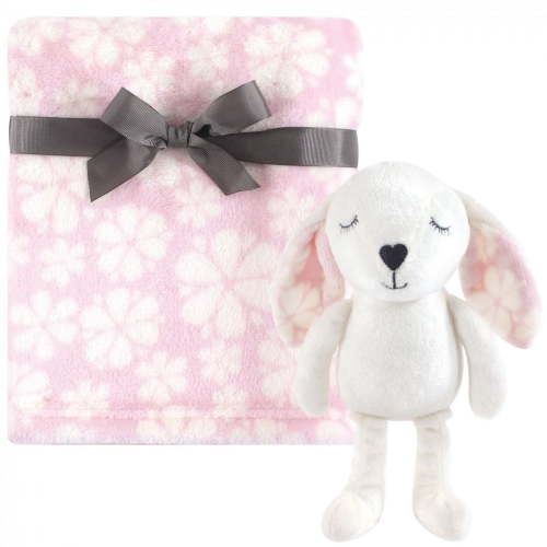 Hudson Baby Infant Girl Plush Blanket with Toy, Modern Bunny, One Size