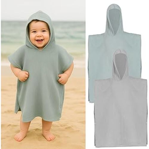 2 Pack Muslin Baby Hooded Towels Cotton Newborn Bath Towels Kids Soft and Absorbent Baby Shower Towel for Infant, Toddler, Unisex, Newborn Gift Essentials(21.7 x 25.6 Inches)