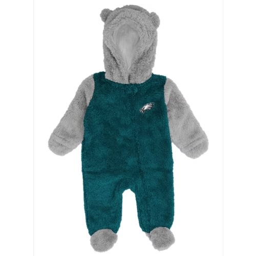 Philadelphia Eagles MIDNIGHTGREEN Baby Game Nap Teddy Fleece Romper Pajamas - 133413094