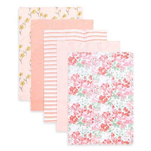 Burt's Bees Baby - Burp Cloths, 5-Pack Extra Absorbent 100% Organic Cotton Burp Cloths (Tossed Succulent)