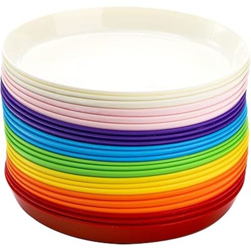 Frcctre 24 Pack Kids Plastic Plates, 7 Inch Unbreakable Toddler and Children Dinner Plates Set BPA Free Reusable Small Snack Salad Plate for BBQ, Travel, Events, Dishwasher Safe, 8 Colors