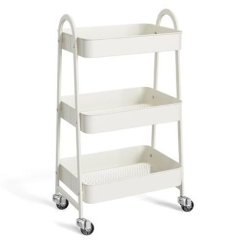 FONTOI 3 Tier Rolling Cart, Metal Utility Storage Organizer with Wheels, Kitchen Trolley, Bathroom, Office Shelves, White, 16.9"*12.2"*30.9"