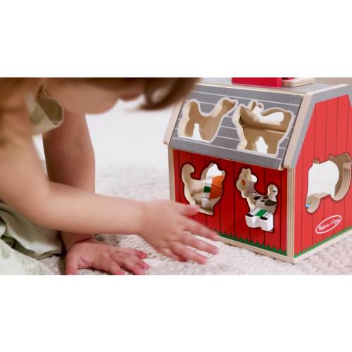 Melissa & Doug Wooden Take-Along Sorting Barn Toy with Flip-Up Roof and 10 Farm Play Pieces