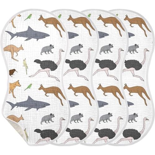 Australian Animal Koala Kangaroo Muslin Burp Cloths for Baby 4 Pack 100% Cotton Baby Washcloths Bibs for Boy Girl