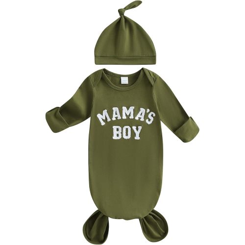 Merqwadd Baby Boy Coming Home Outfit Little Dude Sleeping Gown with Hat Infant Sleeper Nightgown