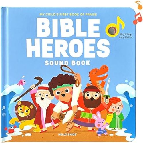 Bible Heroes Christian Sound Books for Kids - 6 Bible Songs - Baptism, Christening, Dedication Gifts for Boys and Girls - Religious Toys, Music Books for Toddlers 1-3