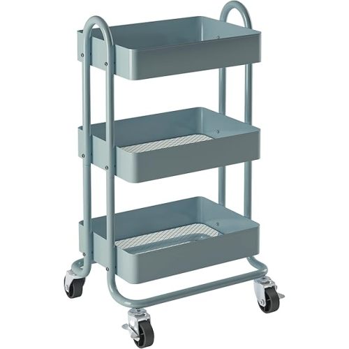 Metal Rolling Cart,3-Tier Metal Rolling Cart with Wheels,3 Tier Utility Cart with Wheels for Office,Home,Kitchen,Garden（13.4"x18.1"x31"） Blue