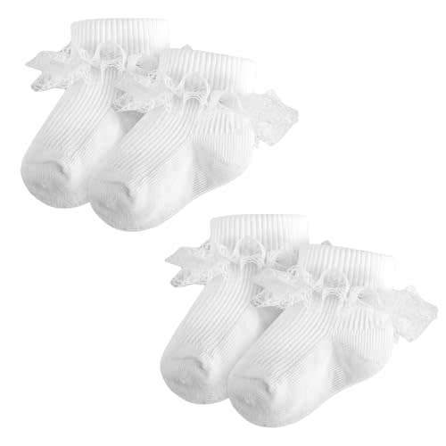 Baby Girl Ruffle Socks Eyelet Double Lace Turn Cuff Ankle Frilly Dress Socks for Newborn/Infant/Toddler/Little Kids