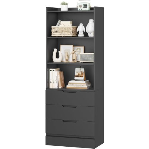 DICTAC Bookcase with 3 Drawers and Shelves 73.23'' Tall Bookshelf with Storage Modern Display Storage Shelves Freestanding Storage Organizer for Home Office,Kitchen,Living Room,Study,Bathroom,Black