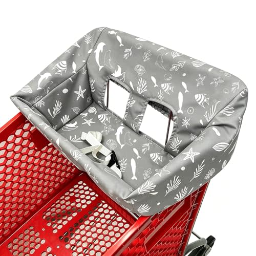 Portable Shopping Cart Cover | High Chair and Grocery Cart Covers for Babies, Kids, Infants & Toddlers ✮ includes Free Carry Bag ✮ (Gray Seaworld)