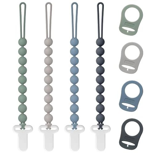 Pacifier Clips Silicone, 4-Pack Pacifier Holder Clip with Stylish Round Design, 100% Food Grade Silicone, Safe Essentials for Newborns Baby Boys and Girls