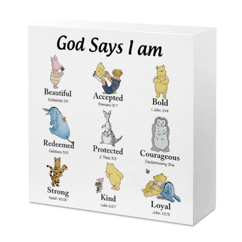 Christian Home Decorations God Says I am Decor for Nursery Bedroom Kids Room Playroom Religious Gifts for Boys Girls 5 x 5 Inches